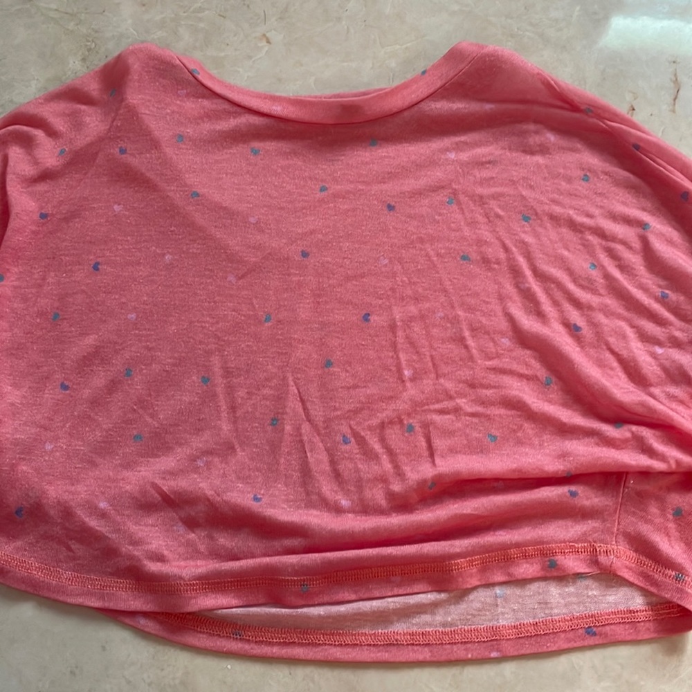 Salmon crop top with blue and Purple Hearts